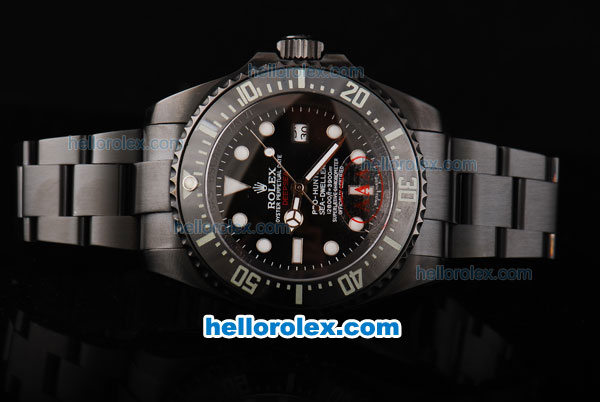 Rolex Sea-Dweller Pro-Hunter Automatic Movement PVD Case with Black Dial-White Markers and Ceramic Bezel-PVD Strap - Click Image to Close